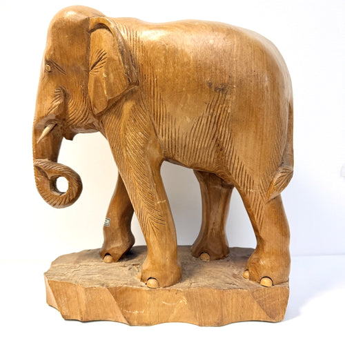 Statuetă Elefant Mare din Lemn de Tec, Sculptată Manual – 31 × 17 × 34,5 cm