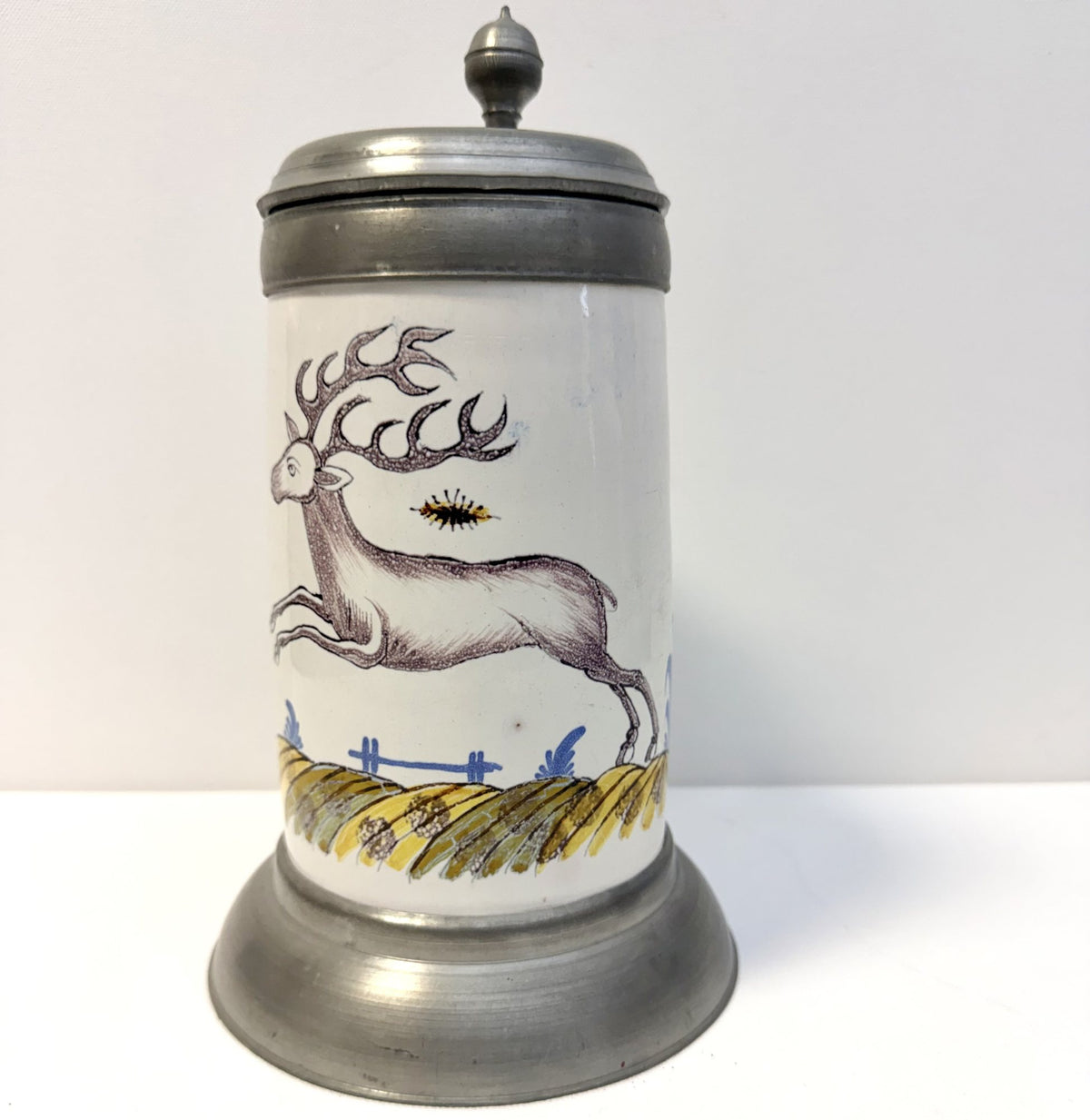 Halbă Vintage din Ceramică, Lucrată și Pictată Manual, cu Capac din Zinc – Ø15 × 27 cm