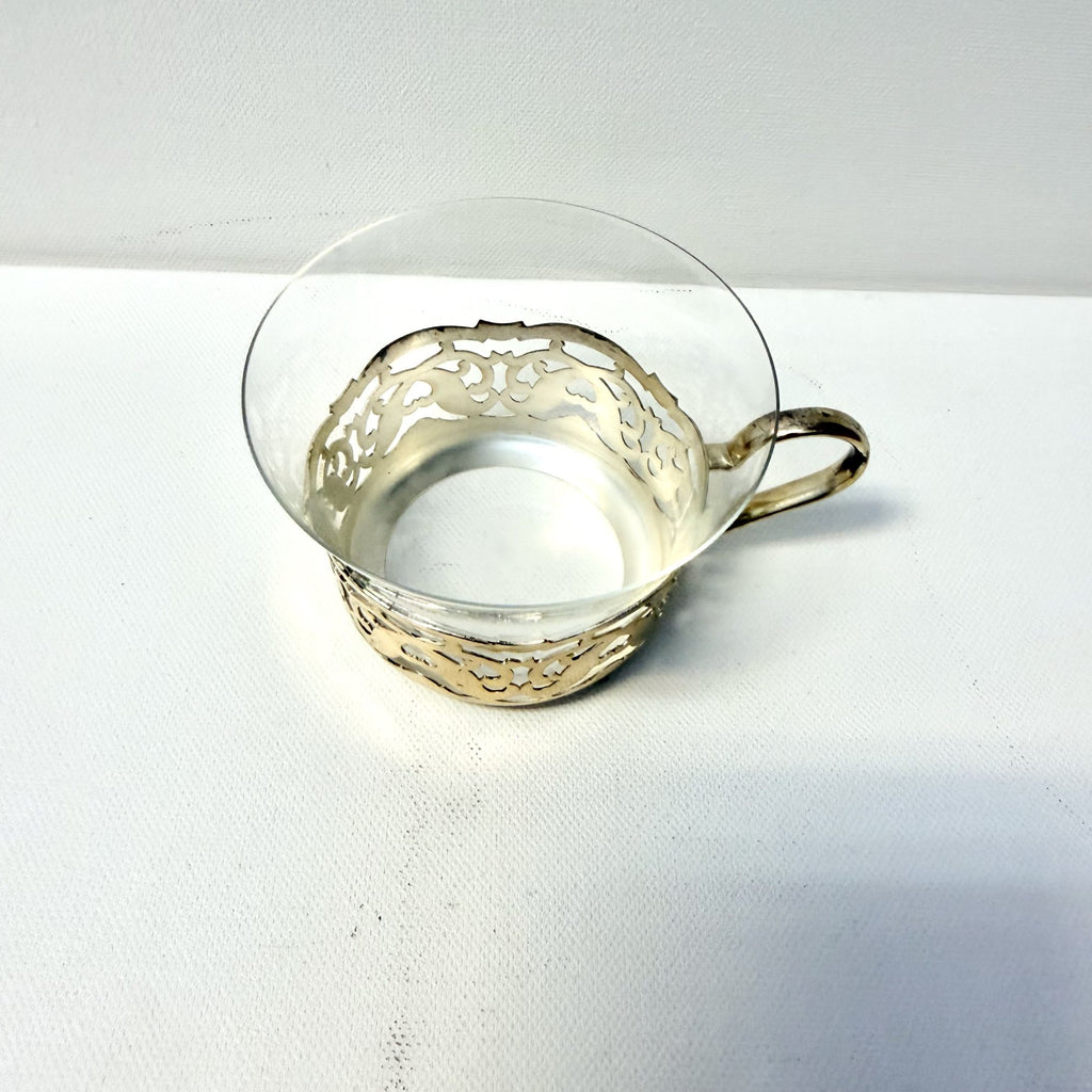 Set 6 Cești din Sticlă cu Suport Metalic Placat cu Argint – Ø8,5 × 6 cm