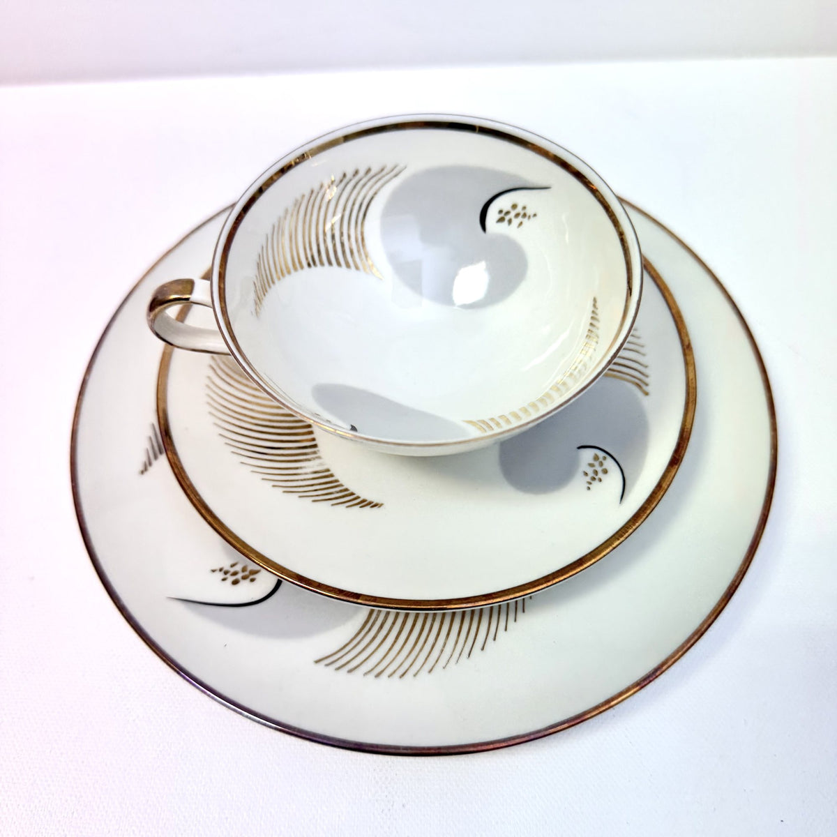 Set Vintage 3 Piese din Porțelan – Ceașcă + Farfurie Mică + Farfurie Mare