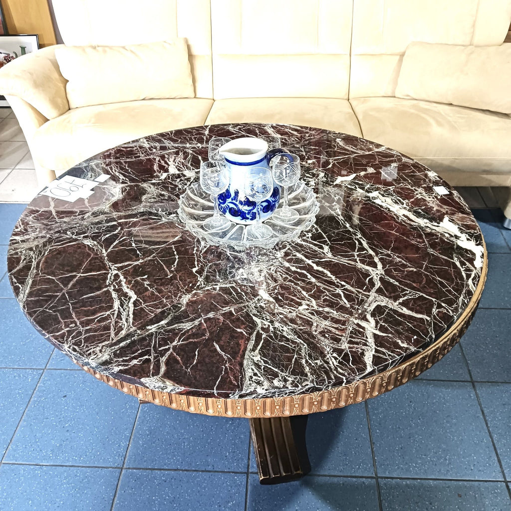 Masă de Cafea Rotundă din Lemn Masiv cu Blat din Marmură Naturală Maronie – Ø100 × 55 cm