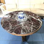 Masă de Cafea Rotundă din Lemn Masiv cu Blat din Marmură Naturală Maronie – Ø100 × 55 cm