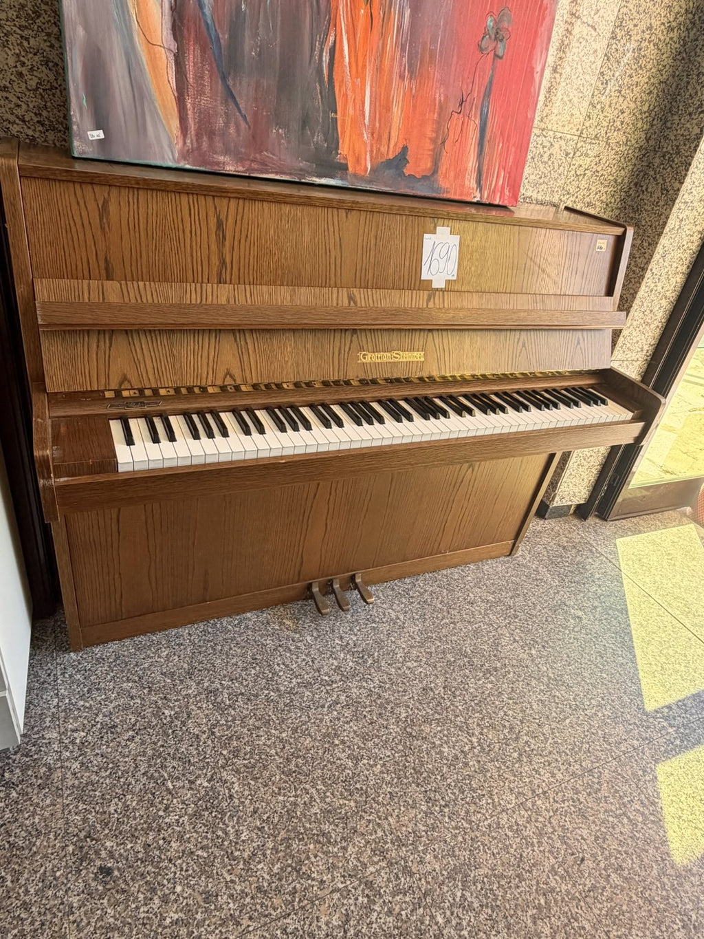 Pianină Vintage cu Placă din Bronz – 143 × 56 × 110 cm