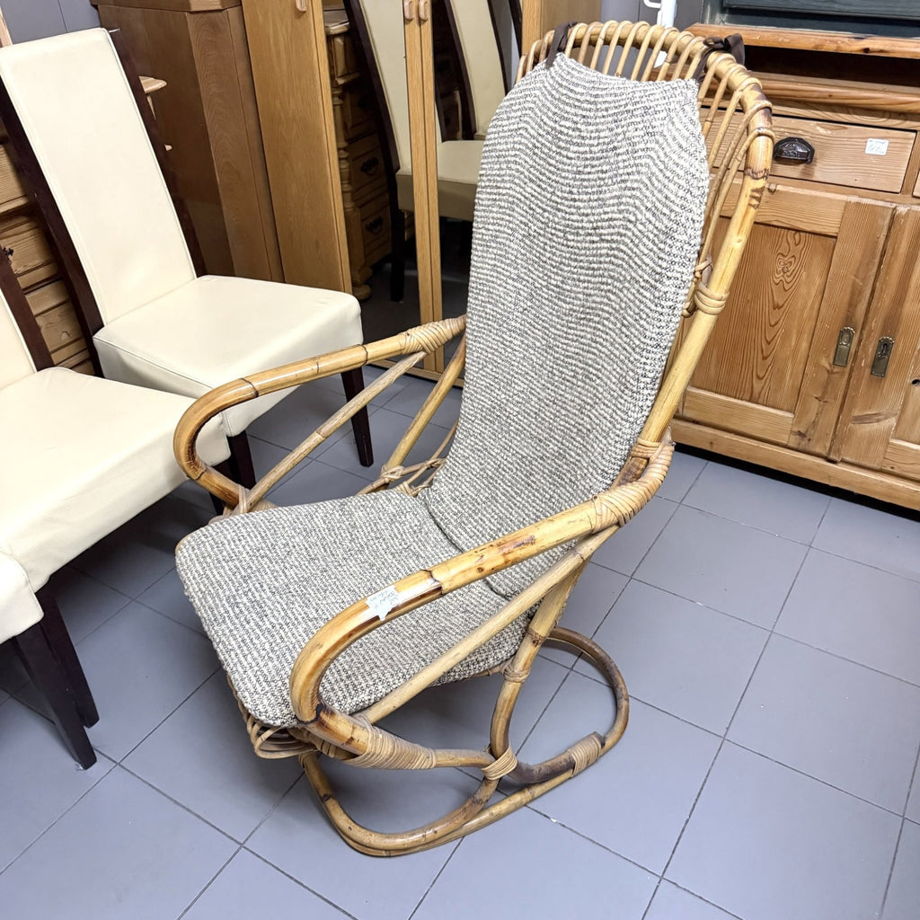 Fotoliu din Bambus Natural cu Pernă Tapițată în Stofă – 80 × 80 × 100 cm