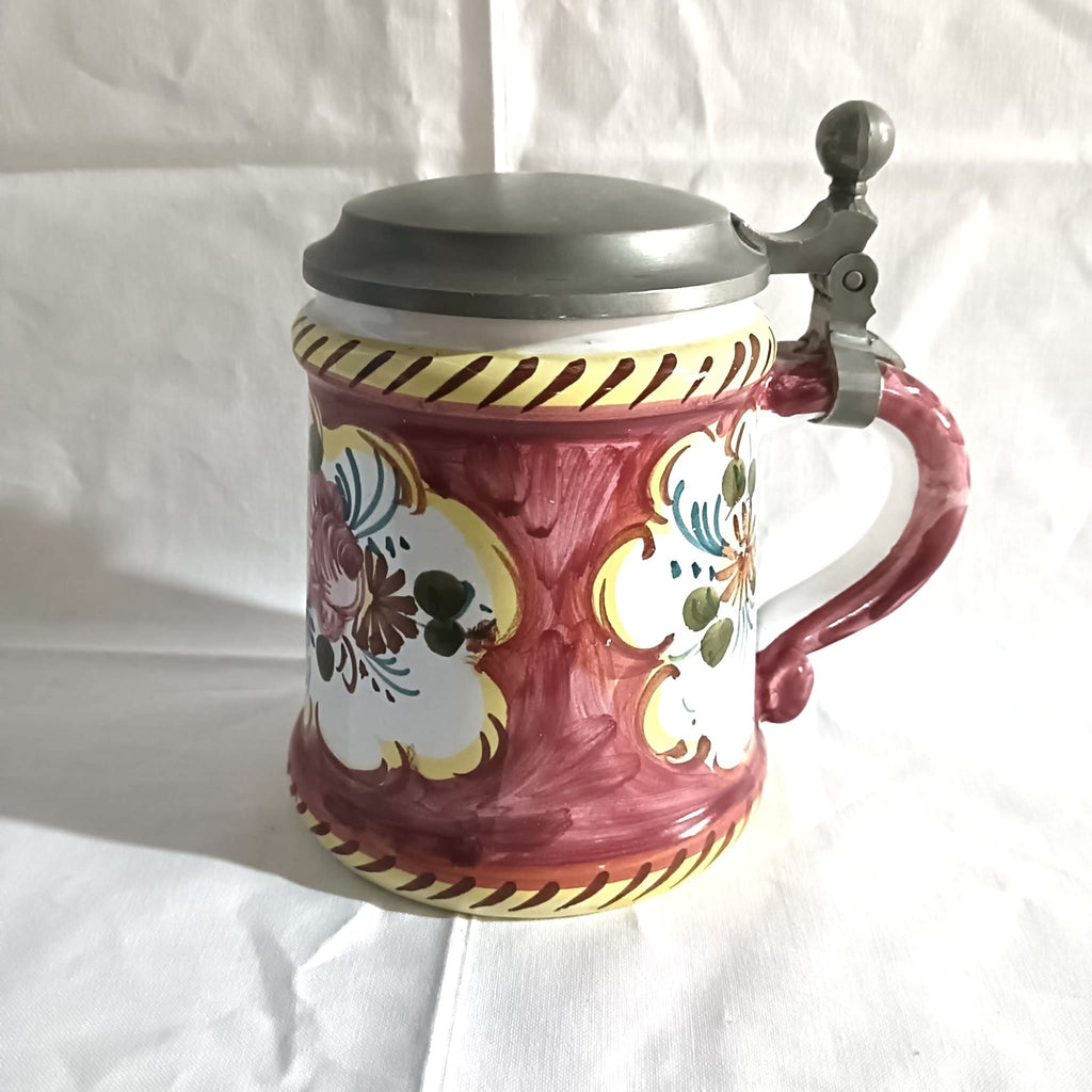 Halbă Vintage din Ceramică, Lucrată Manual, cu Capac din Zinc – Ø10 × 14 cm