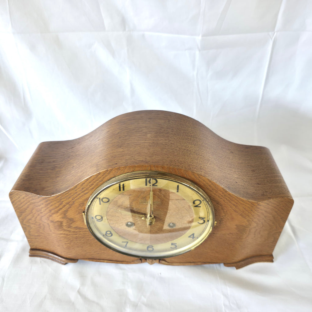 Ceas Mecanic de Șemineu din Lemn, cu Cheie și Întoarcere Manuală – 41 × 14 × 22 cm