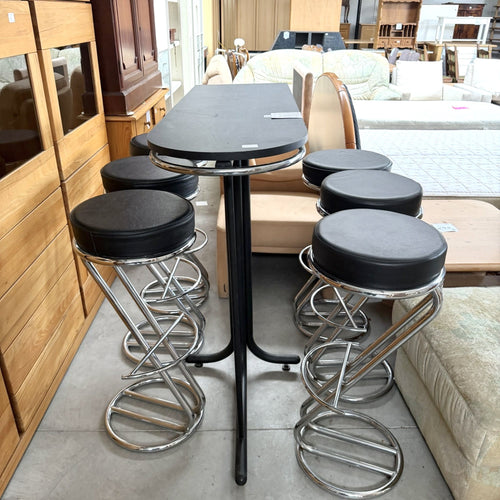 Set Masă Înaltă de Bar cu 6 Scaune – Cadru Metalic și Piele Ecologică Neagră