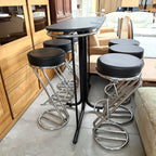 Set Masă Înaltă de Bar cu 6 Scaune – Cadru Metalic și Piele Ecologică Neagră