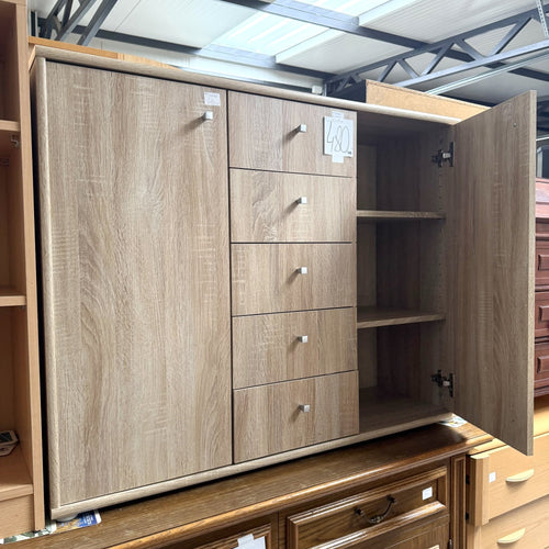Comodă din PAL Melaminat Sonoma cu 2 Uși și 5 Sertare – 110 × 35 × 90 cm