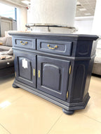 Comodă din Lemn Albastru Navy cu Accente Aurii – 125 × 42 × 85 cm