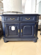 Comodă din Lemn Albastru Navy cu Accente Aurii – 125 × 42 × 85 cm